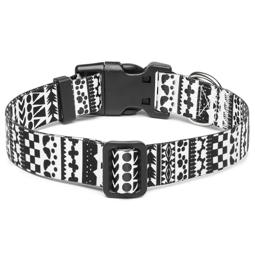 Mercano Adjustable Dog Collar - Special Design Patterns, Soft Nylon Comfortable Durable Pet Collar For Small Medium Large Dogs (M, Black White A)