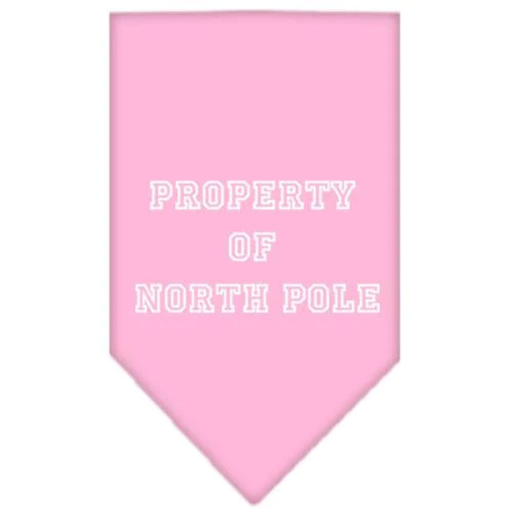 Christmas Pet and Dog Bandana Screen Printed, &quot;Property Of North Pole&quot; Navy Blue Large