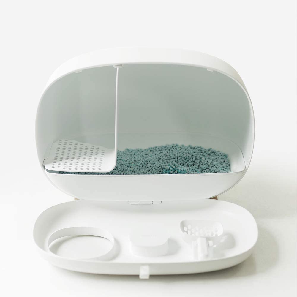 Sikoon Large Classic White Cat Litter Box - Enclosed Design, Easy Clean, Prevents Sand Leakage, Includes Litter Scoop