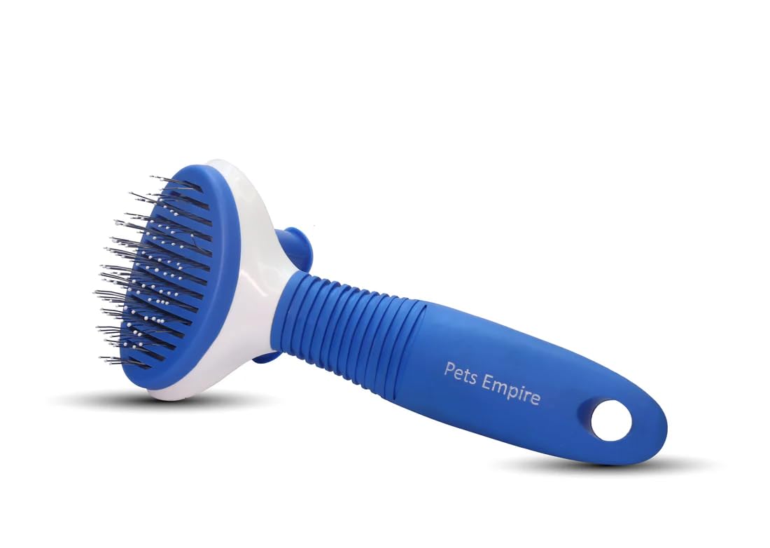 Pets Empire Self Cleaning Slicker Pet Brush For Dogs & Cats | With Stainless Steel Teeth, Pet Grooming Comb With Rubber Grip Han