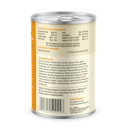 Your PET S Kitchen Wet Dog Food, Chicken Pot Pie Recipe - 13.2 oz Cans (Pack of 6), Made in The USA with Real Chicken