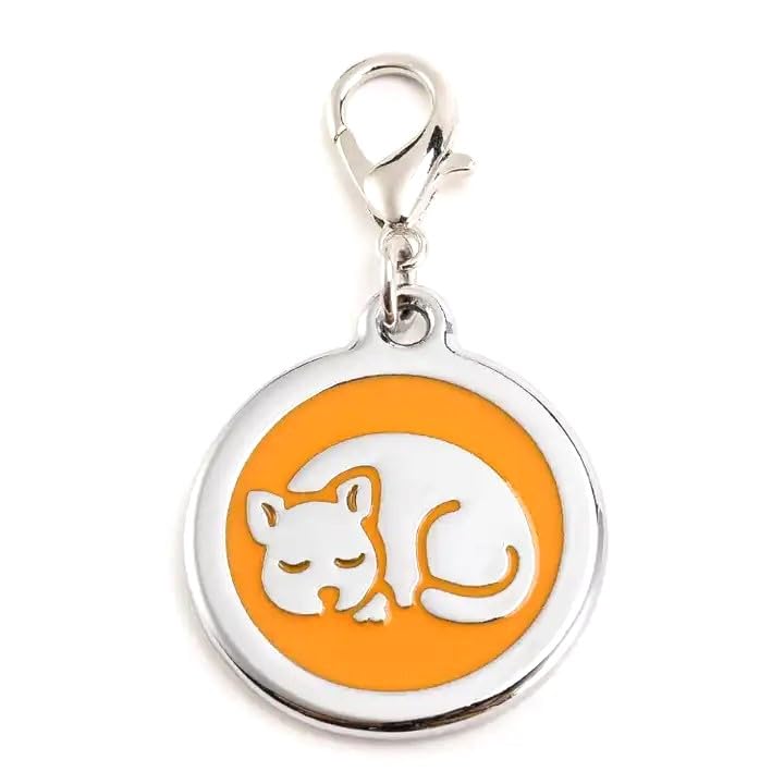 Coolliant Personalized Pet Id Tags With Lobster Claw Clasp - Small Cat Tags For Kittens - Custom Sleeping-Round-Small Orange