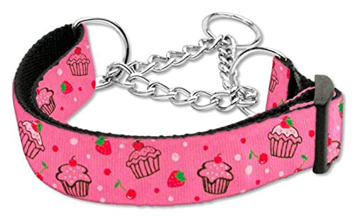 Mirage Pet Products Cupcakes Nylon Ribbon Martingale Collar for Pets, Medium, White
