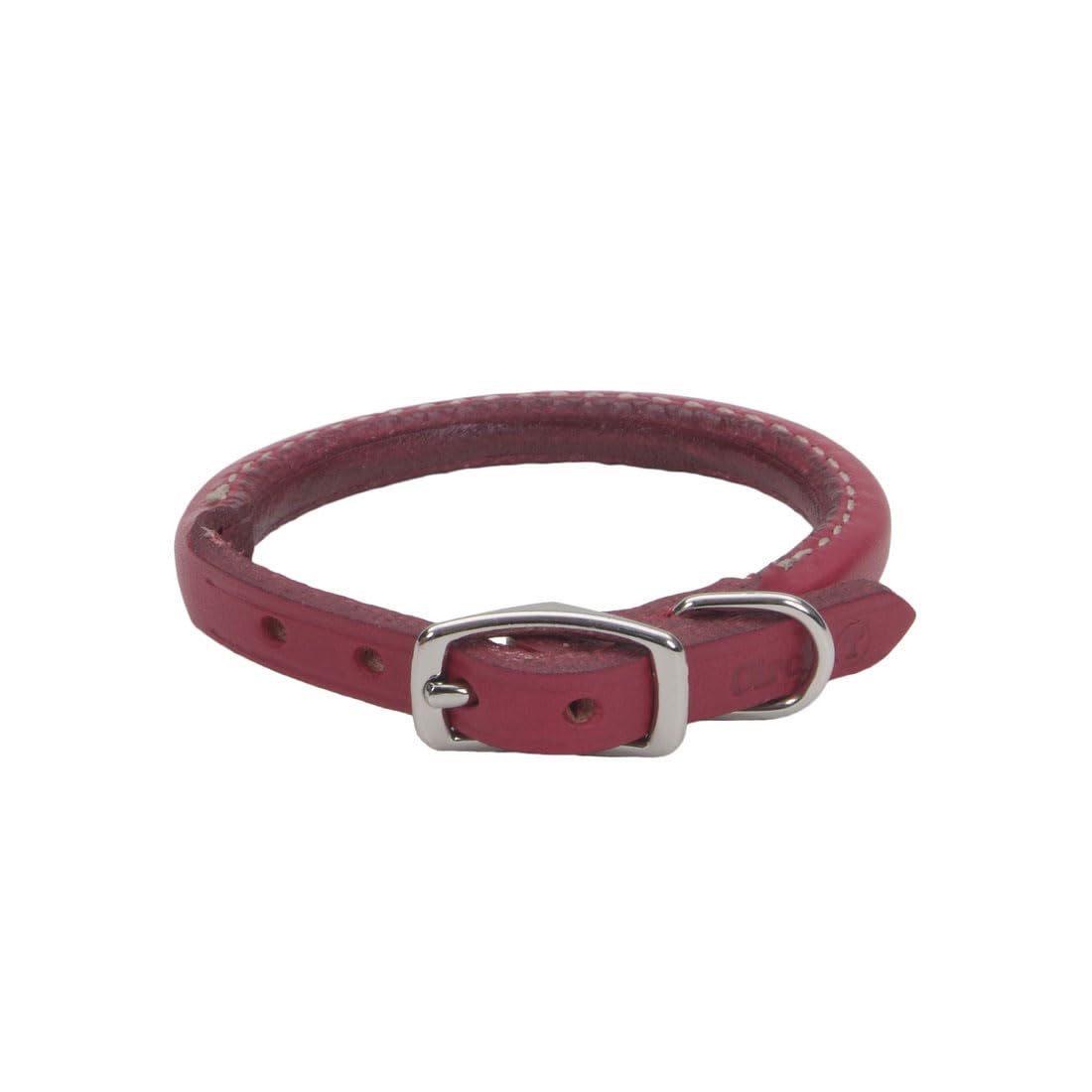 Coastal Pet - Circle T Oak Tanned Leather Round Dog Collar - Comfortable For Dogs With Long Hair Or Sensitive Skin - Pet Collar Made From Full-Grain Leather - Red, 3/8' X 12'