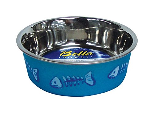 Bella Blue Fish Bones Stainless Steel 1 Cups Pet Bowl For Cat