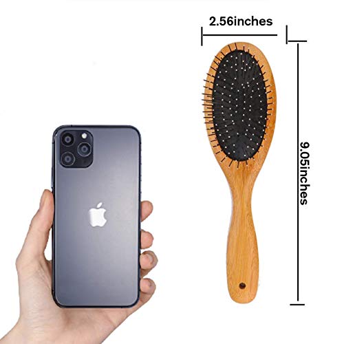 Clumsypets Dog & Cat Ball Pin Slicker Grooming Brush With Bamboo Handle For Pets Massage Bath And Removes Mats Loose Fur Hairs