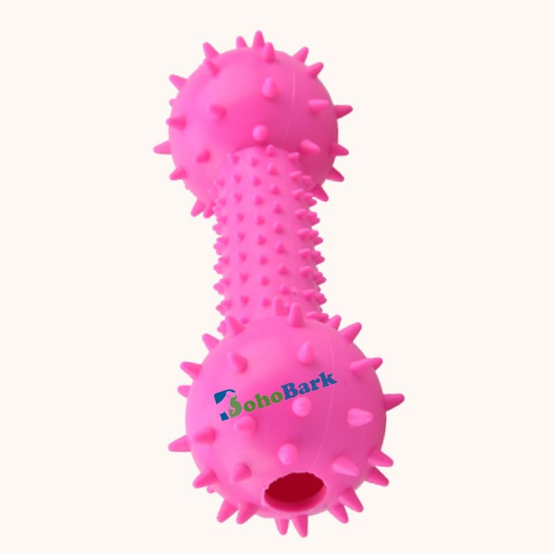 Bohobark Spike Dumbbell With Bell Dog Puppy Chew Teething Rubber ToyPack Of 1(Pink)