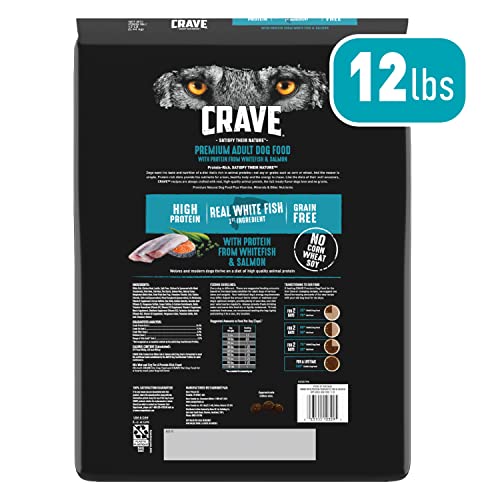 CRAVE Grain Free High Protein Dry Dog Food, White Fish & Salmon, 12 lb. Bag