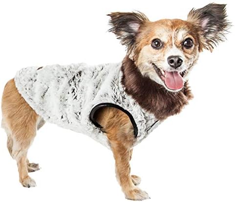 Pet Life  Luxe Purrlage Pelage Designer Fur Dog Coat Jacket, White And Brown  Medium