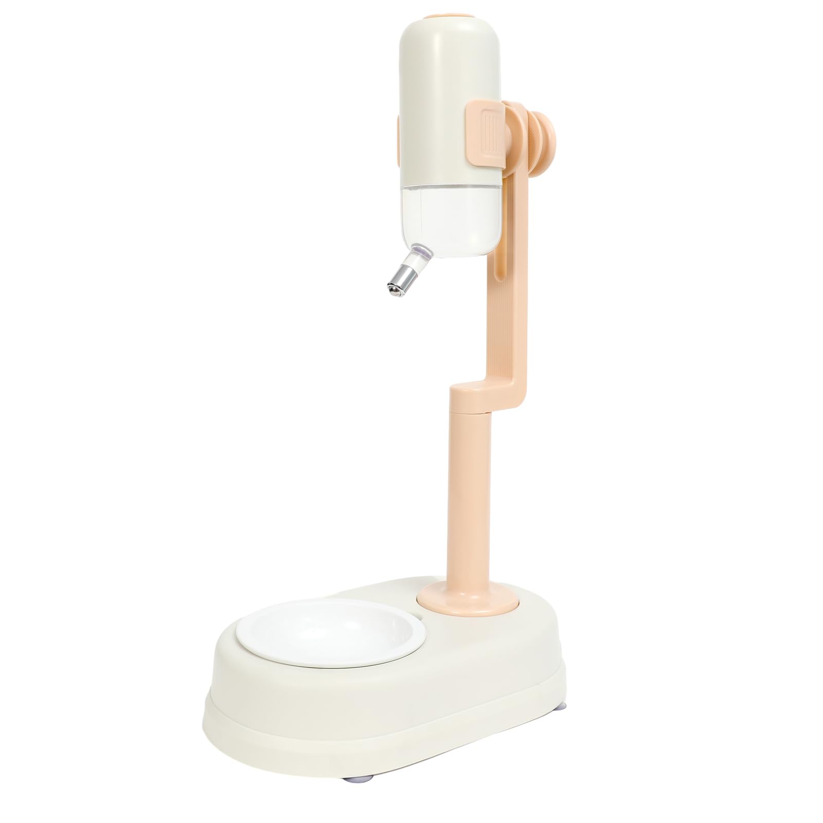 Pet Standing Water Dispenser Cat Dog Standing Ceramic Bowl Automatically Feeding Water Height Adjustable Detachable Pole (White-