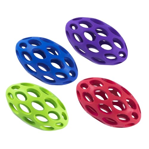 JW Pet Hol-ee Football Dog Toy Puzzle Ball, Natural Rubber, Small (5 Inch Length), Colors May Vary.