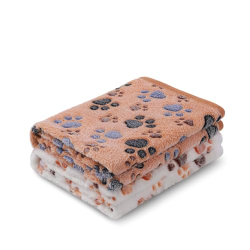 Luciphia 1 Pack 2 Pet Blankets For Dogs Cats, Fleece Print Dog Cat Blankets For Small Medium Large Puppy Kitten, Paw Brown White Large(41X31 Inch)