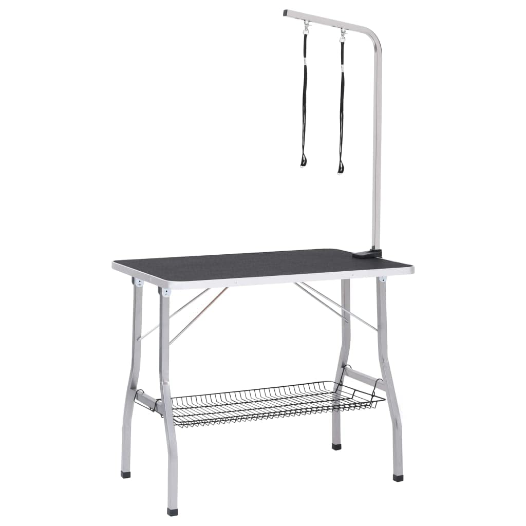 vidaXL Adjustable Dog Grooming Table with 2 Loops and Basket - Stainless Steel, Foldable, Height-Adjustable for Comfortable and 