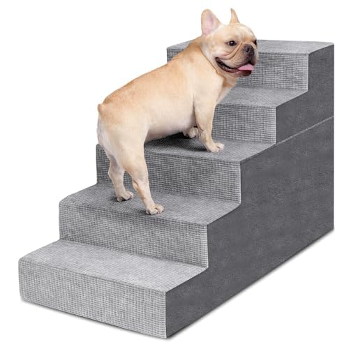 Heeyoo Dog Stairs For Small Dogs,5-Step Dog Steps For High Bed And Couch, High-Density Foam Pet Steps With Supporting Board, Non