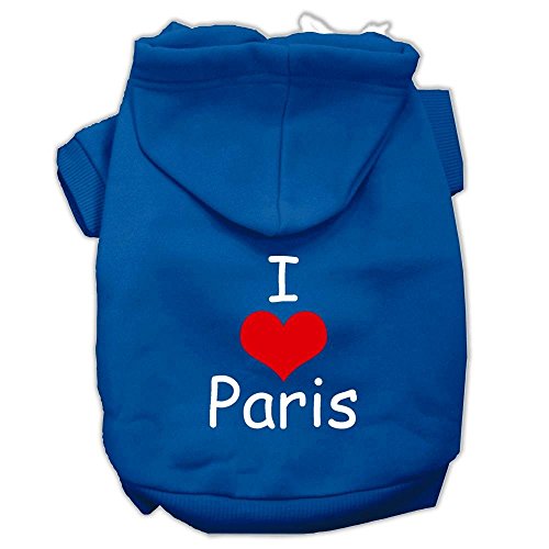 Pet, Dog & Cat Hoodie Screen Printed, I Love Paris Blue LG (10-14 lbs.)