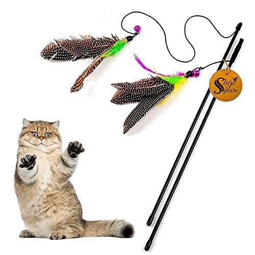 Sage Square Giant 47 Cm Jumbo Size Playful PetFriendly Interactive Feather Cat Teaser Stick Toy, Cats Wand Toy For Cat/Kitten/P