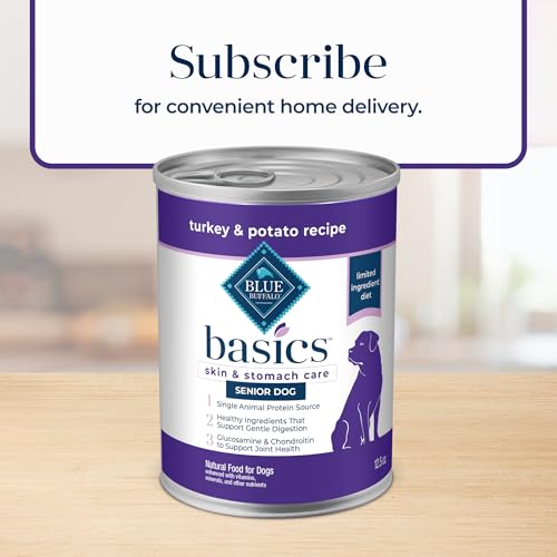 Blue Buffalo Basics Grain-Free Senior Wet Dog Food, Skin & Stomach Care, Limited Ingredient Diet, Turkey Recipe, 12.5-oz. Cans,