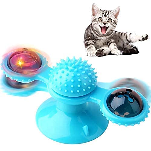 Woltax Windmill Cat Toy Turntable Teasing Interactive Chew Toy With Led Catnip Ball Funny Kitten Toys Cats Hair Brush Turntable 