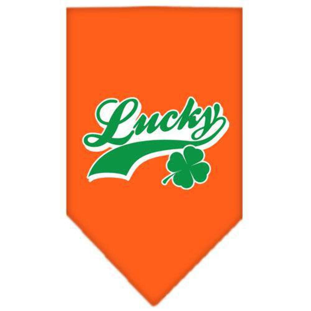 Pet and Dog Bandana Screen Printed, &quot;Lucky Swoosh&quot; Orange Large