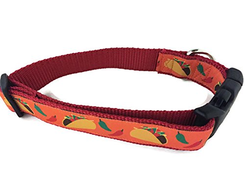 Taco Dog Collar, Caninedesign, Side Release Buckle, 1 Inch Wide, Adjustable, Nylon, Medium And Large (Taco, Large 15-22'')