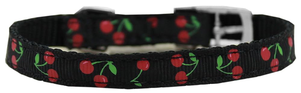 Mirage Pet Products Cherries Nylon Dog Collar with Classic Buckle, Size 12, Black