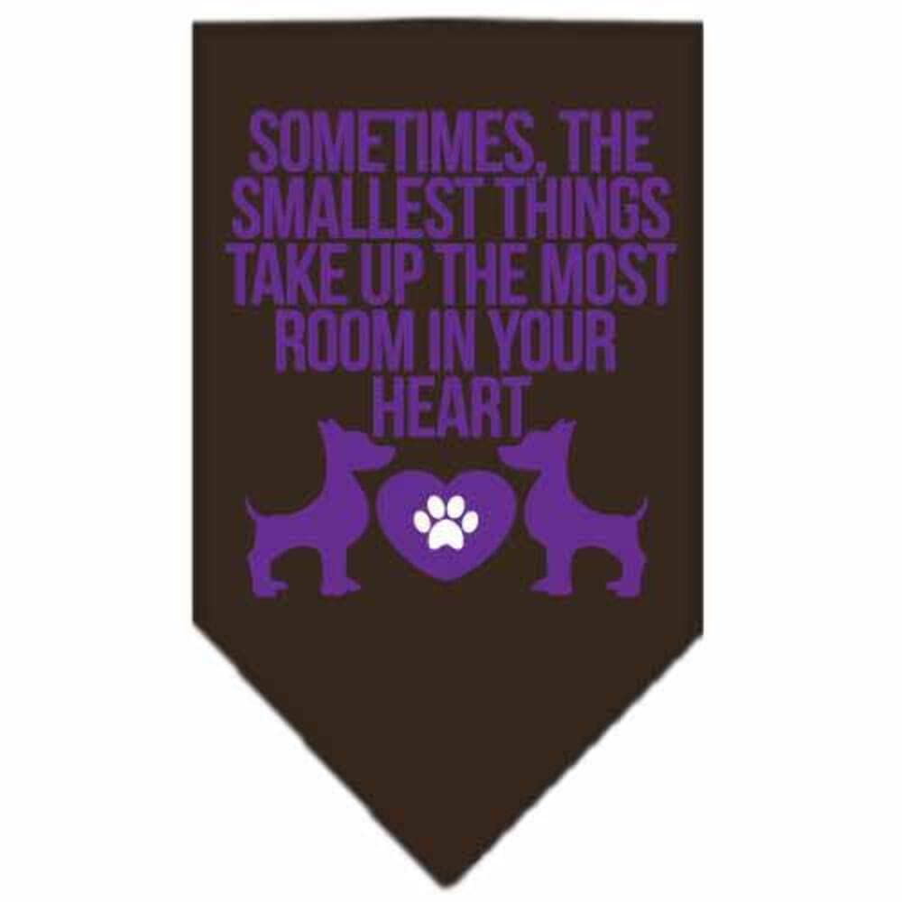 Pet and Dog Bandana Screen Printed, &quot;Sometimes, The Smallest Things Take Up The Most Room In Your Heart&quot; Brown Large