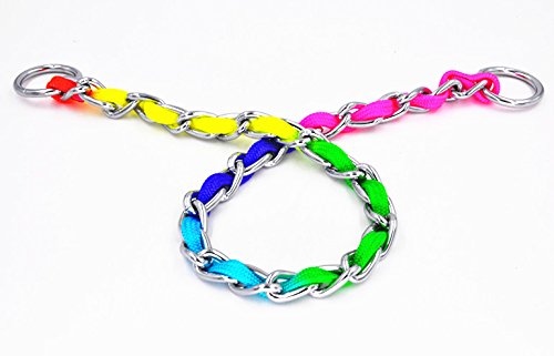 Jwpc Rainbow Color Stainless Steel P Chock Metal Chain Training Dog Pet Collars Necklace Walking Training Pet Supplies For Small Medium Large Dogs, S