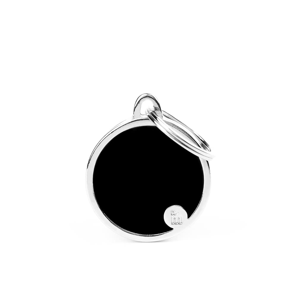 My Family Personalized Pet Id Tag Made In Italy, Black Circle, Free Engraving, Hand Enamelled In Metal, Basic Handmade Collectio