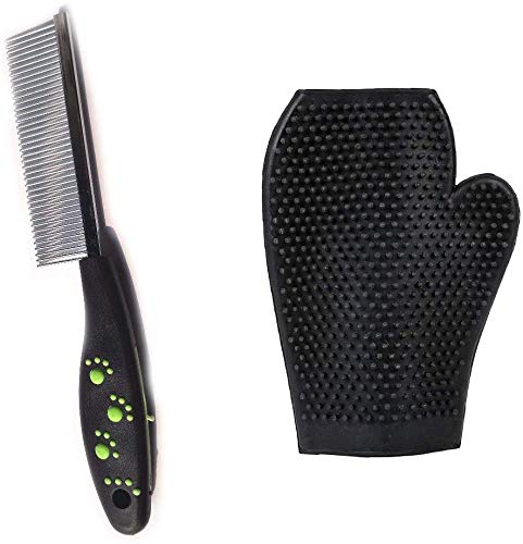 PSK PET MART Imported Pet Comb Stainless Steel Pin Dog Grooming Brush with Bathing Glove (Black)