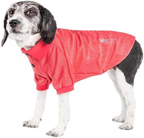 Pet Life  Active Furflexed Relaxstretch Wickproof Performance Dog Polo Tshirt, Red  Large
