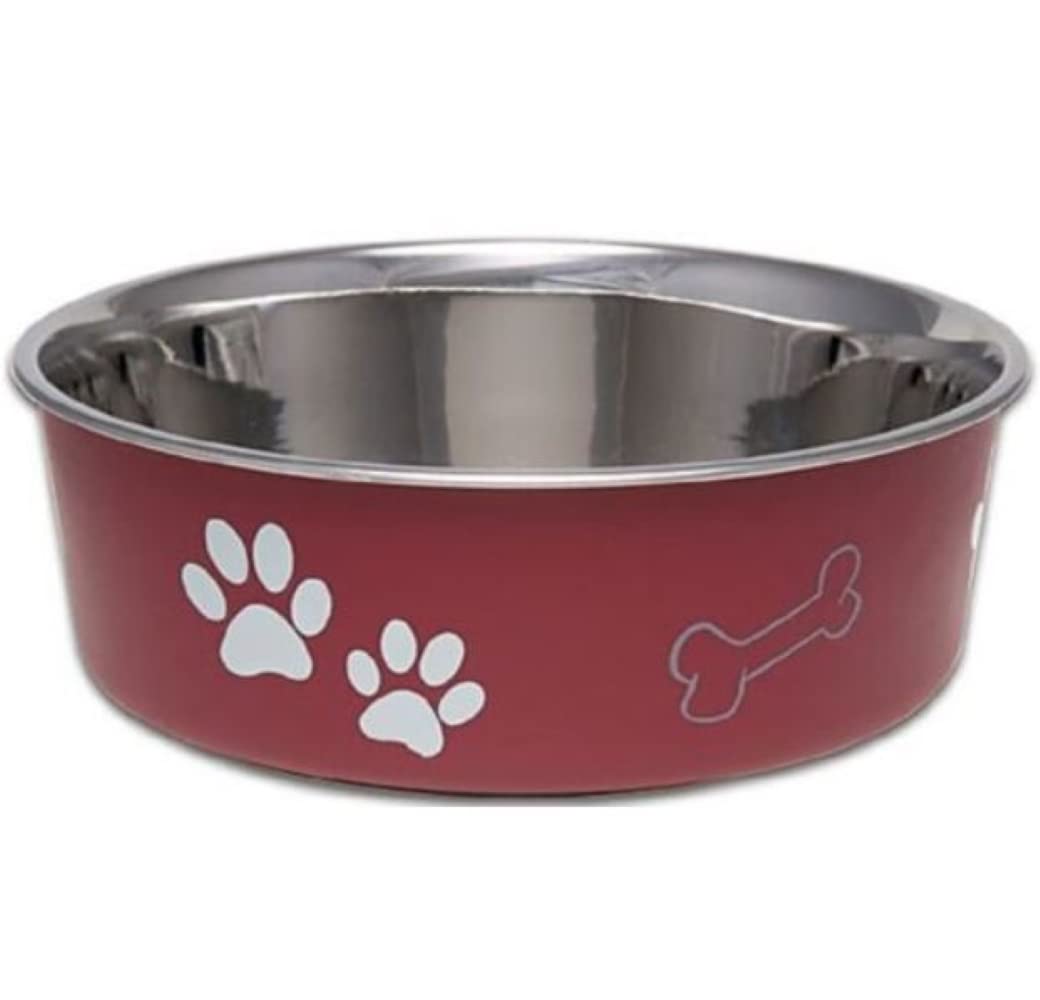 Loving Pets - Bella Bowls - Dog Food Water Bowl No Tip Stainless Steel Pet Bowl No Skid Spill Proof (Extra Large, Merlot Red)