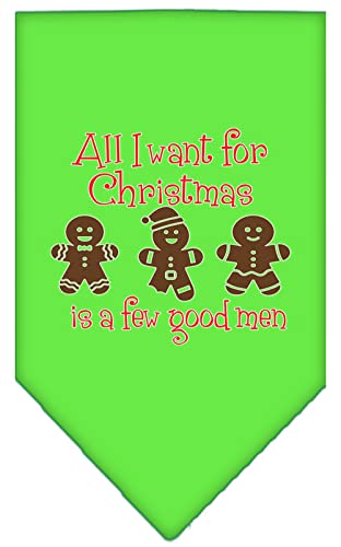 Christmas Pet and Dog Bandana Screen Printed, &quot;All I Want For Christmas Is A Few Good Men&quot; Lime Green Large