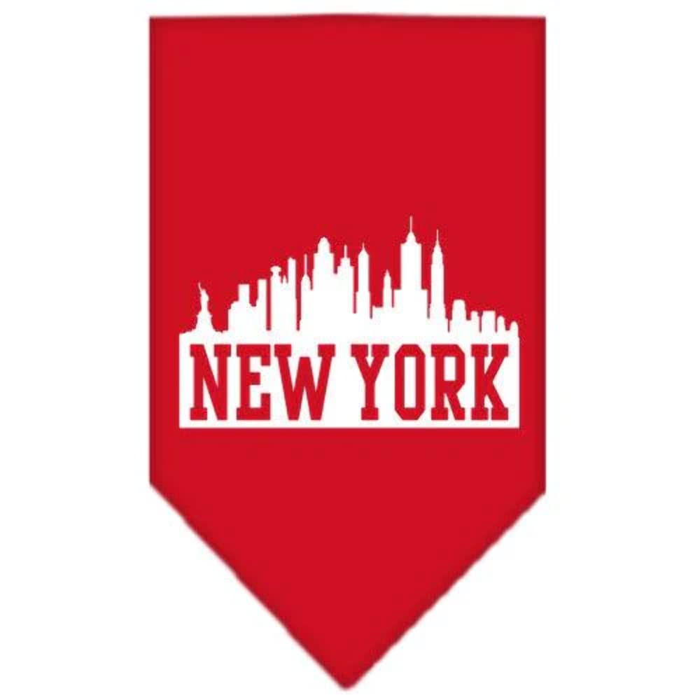 Pet and Dog Bandana Screen Printed, &quot;New York Skyline&quot; Red Large