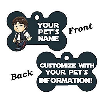 Udesignusa Double Sided Pet Id Tags For Dogs & Cats Personalized For Your Pet (Bone Shaped, Han Solo)