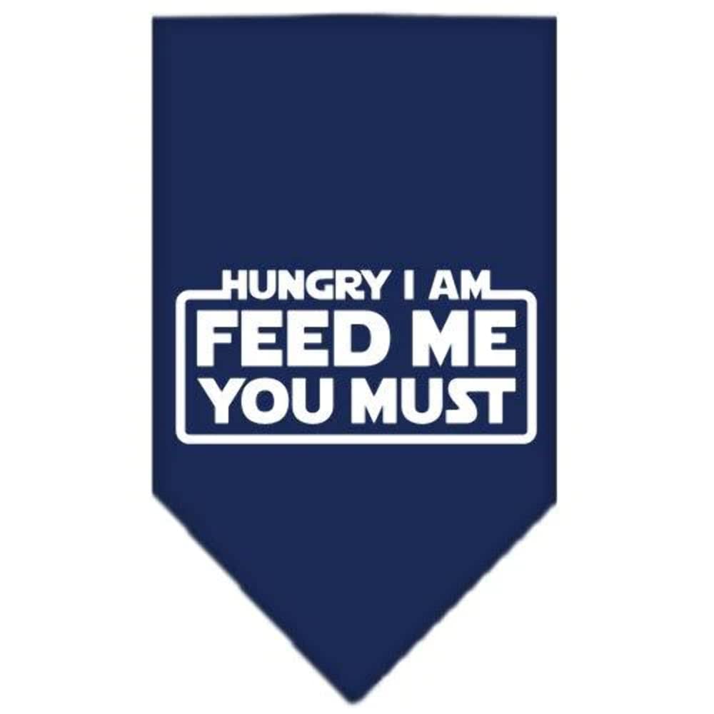 Pet and Dog Bandana Screen Printed, "Hungry I Am, Feed Me You Must" Navy Blue Small