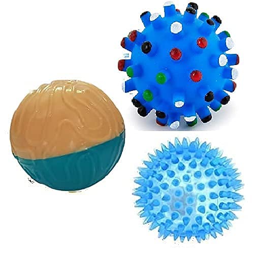 Rvpaws Combo Of 3 Natural Rubber Squeaky Toy For Small Puppy/Dogs  1 Basket Ball +1 Foot Ball + 1 Puppy Led Ball (Color May Var