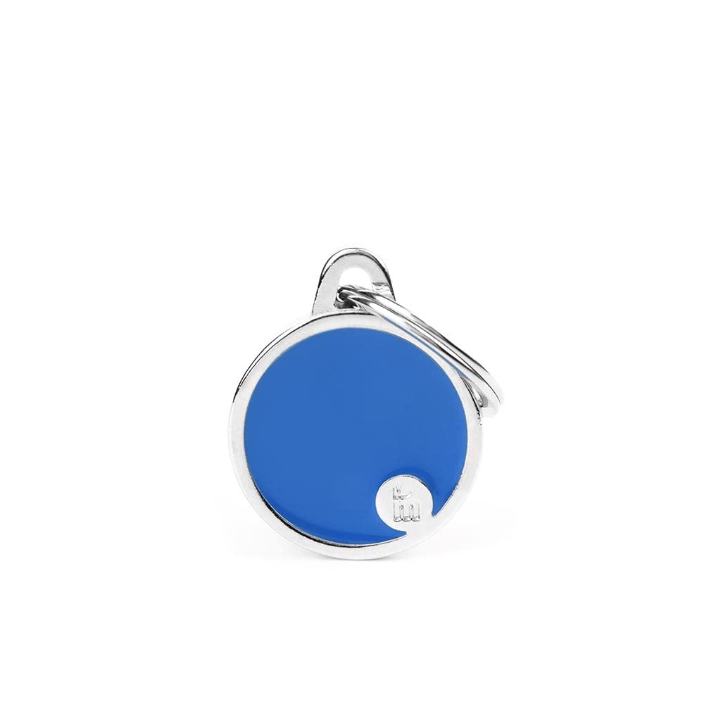 Myfamily Personalized Pet Id Tag Made In Italy, Small Blue Circle, Free Engraving, Hand Enamelled In Metal, Basic Handmade Colle