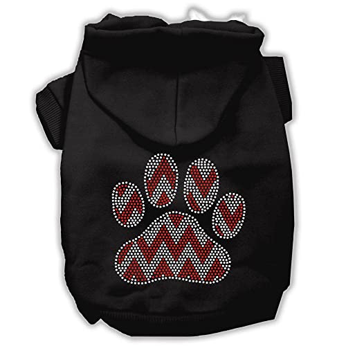 Christmas Pet, Dog & Cat Hoodie Rhinestone, 'Candy Cane Chevron Paw' Black Md (6-10 Lbs.)