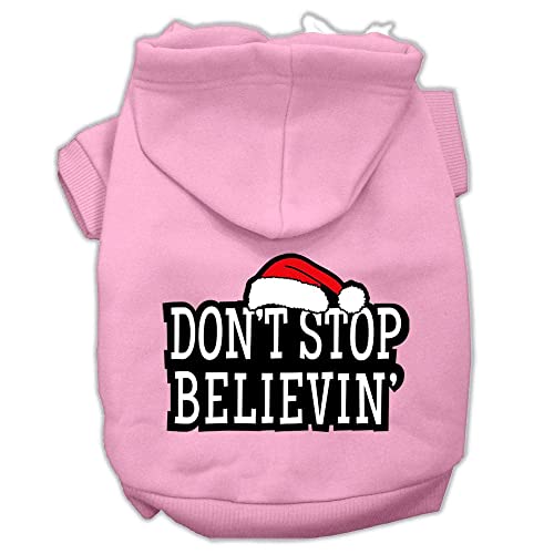Christmas Pet Dog & Cat Hoodie Screen Printed, Don't Stop Believin Light Pink XS (0-3 lbs.)