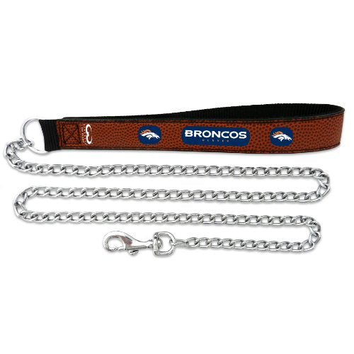 Nfl Denver Broncos Football Leather 2.5Mm Chain Leash, Medium