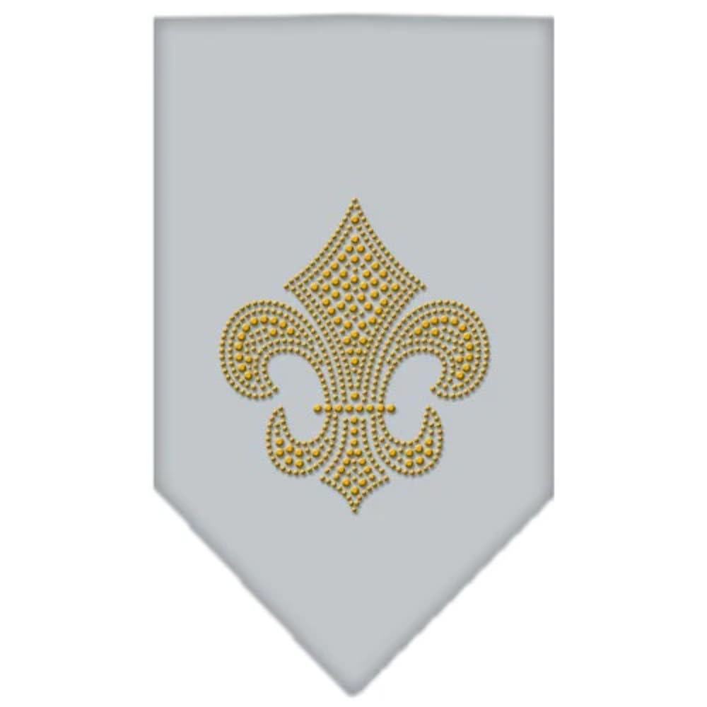 Pet and Dog Bandana Rhinestone, Fleur De Lis Gold Grey Large