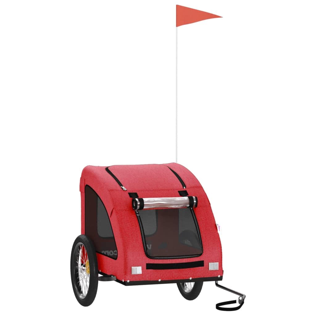 vidaXL Pet Bike Trailer - Red Iron Bicycle Pet Cart with Oxford Fabric, Mesh Windows, Zippered Entry, Reflective Elements for Safety, and Ample Storage Space