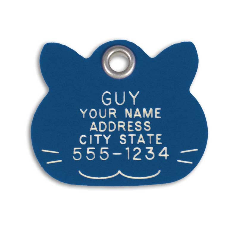 Durable Plastic Pet ID Tag, Outlasts Cheap Aluminum Tags for The Same Price, Custom Engraved, Medium Blue Cat