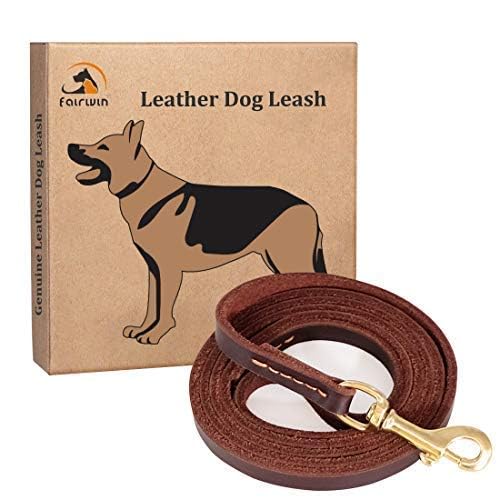 FAIRWIN Genuine 5Ft Leather Dog Leash Leads Rope for Large/Medium/Small Dogs Training/Walking (S - 5 ft x 3/8 inch, Reddish Brow