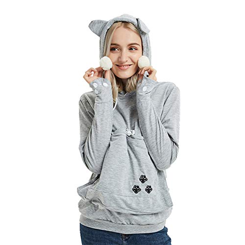 Felyong Unisex Pet Carrier Hoodie Cat Dog Pouch Holder Sweatshirt Shirt Top XL Light Grey