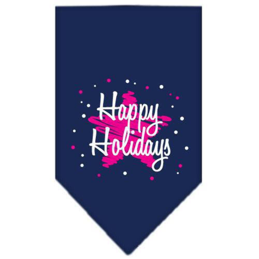 Mirage Pet Products Scribble Happy Holidays Screen Print Bandana for Pets, Large, Black