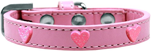 Mirage Pet Products 631-13 LPK20 Pink Glitter Heart Widget Dog Collar Light Pink, Size 20