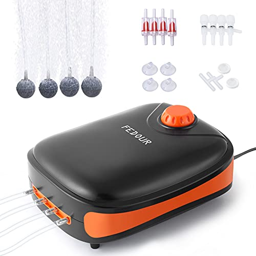 Fedour 4W/5W/8W Aquarium Corded Electric Air Pump, 96Gph/160Gph/256Gph Dual Outlets 4 Outlets Oxygen Pump, Ultra Quiet Aquarium 