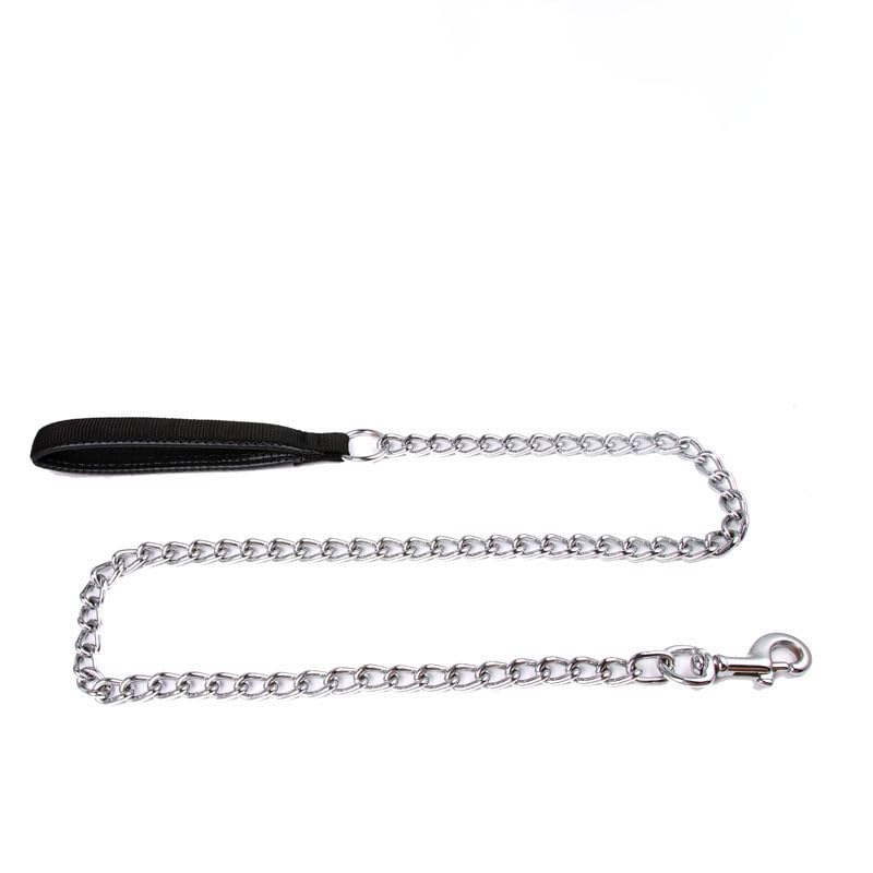 SGODA Metal Chain Heavy Duty Dog Leash, Chew Proof Dog Leash with Soft Handle for Large Size Pets Walking(4 ft. x 3.5 mm Black)