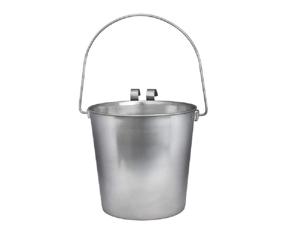 Indipets Heavy Duty Stainless Steel Flat Sided Pail With Hooks - 1 Quart - Lays Flat Against Dog Kennel, Crate Or Fence